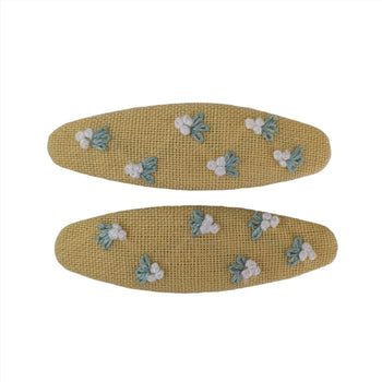 Embroidered Small Flower Snap Clips Yellow